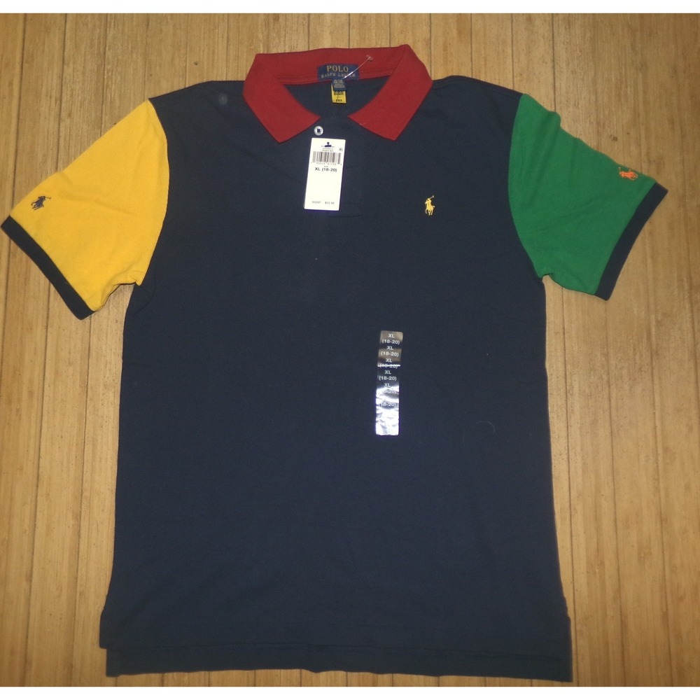Polo Ralph Lauren Boys XL 18-20 Colorblock Polo Shirt French Navy Multi NWT